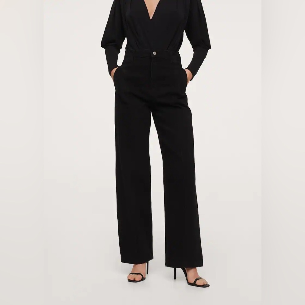 Mango High-waist wide leg black jeans